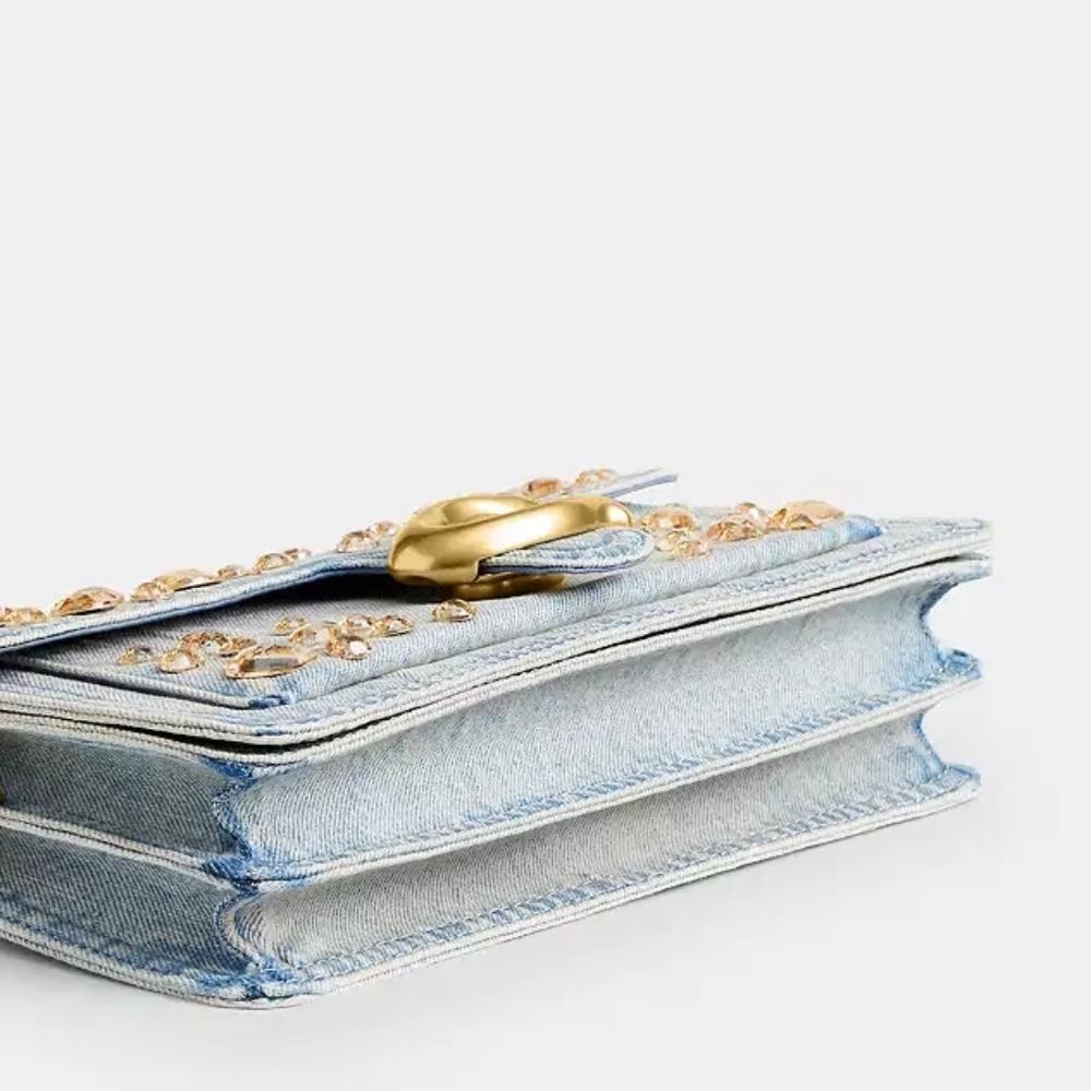 Coach RETAIL Bleach Washed Denim Tabby 26 With Distressed Crystals Style CCW92 - Picture 7 of 13